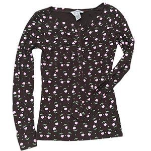 y2k heart cherry print long sleeve henley top
